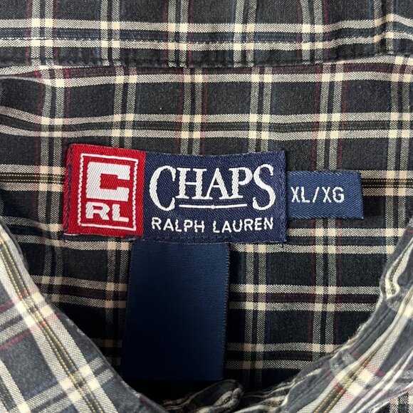 VTG Chaps Ralph Lauren Men's XL Black Plaid Long Sleeve Button Down Shirt Y2K - Picture 3 of 11